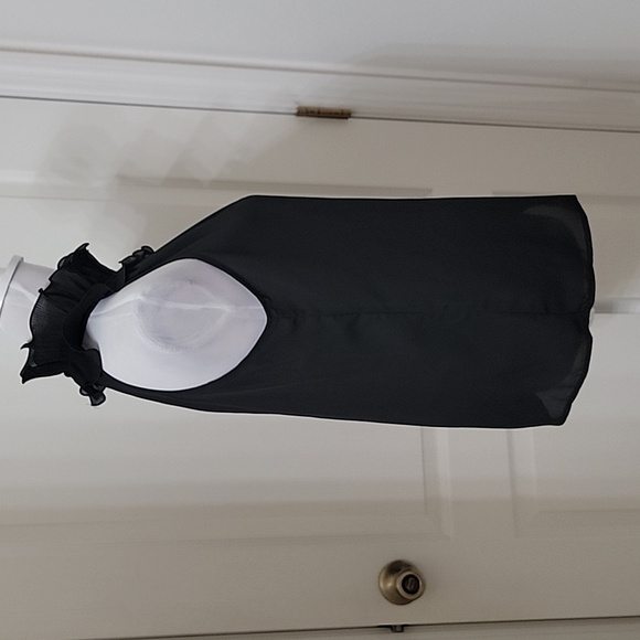 SHEIN Size M Black Frill Trim Mock Neck Sleeveless Blouse, EUC - Picture 9 of 15